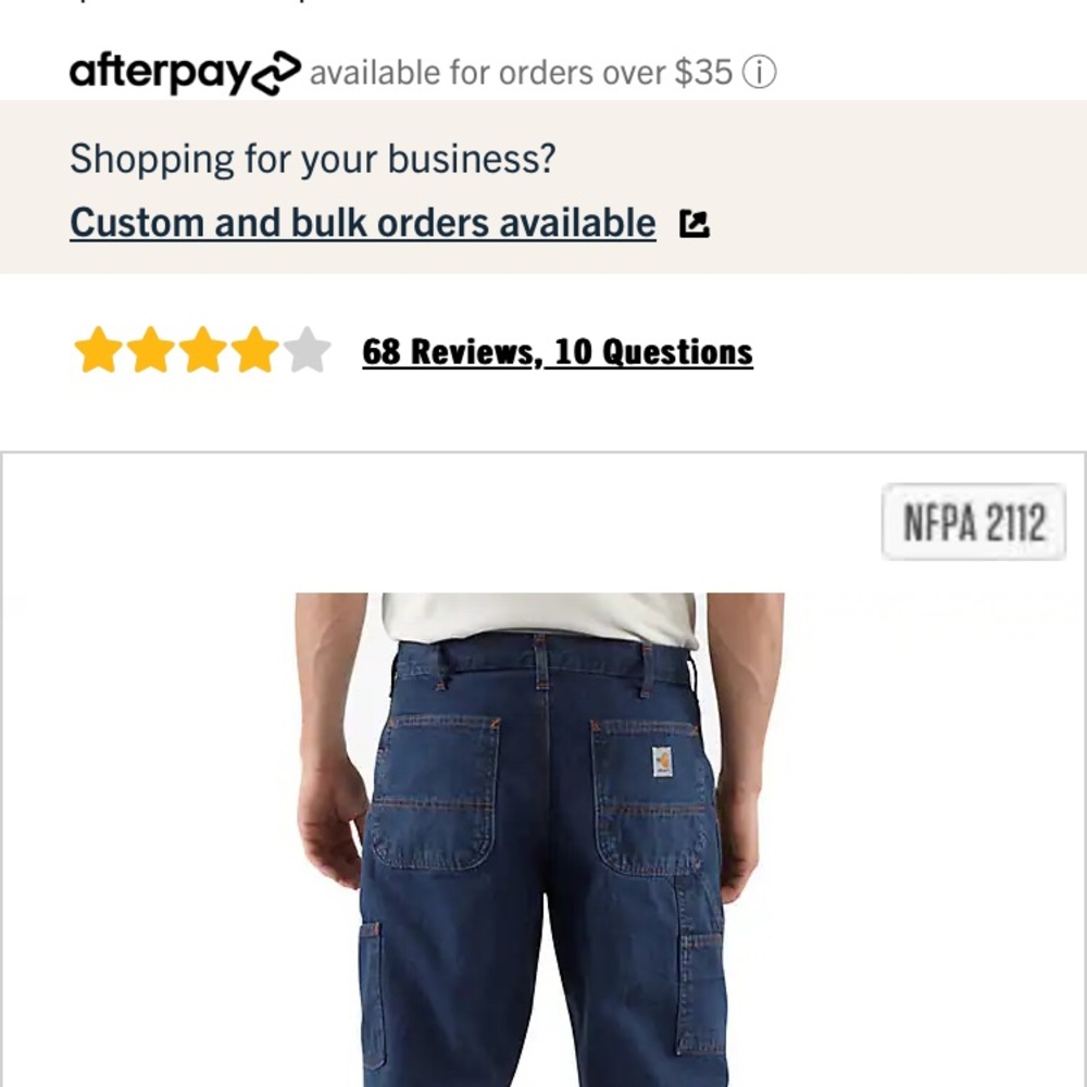 Mens like new fire resistant carhart cargo work jeans size 40x30.